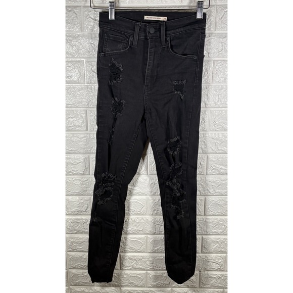 Levi's Womens Jeans SIze 24 Mile High Super Skinny Distressed Faded Black Denim - Picture 1 of 9